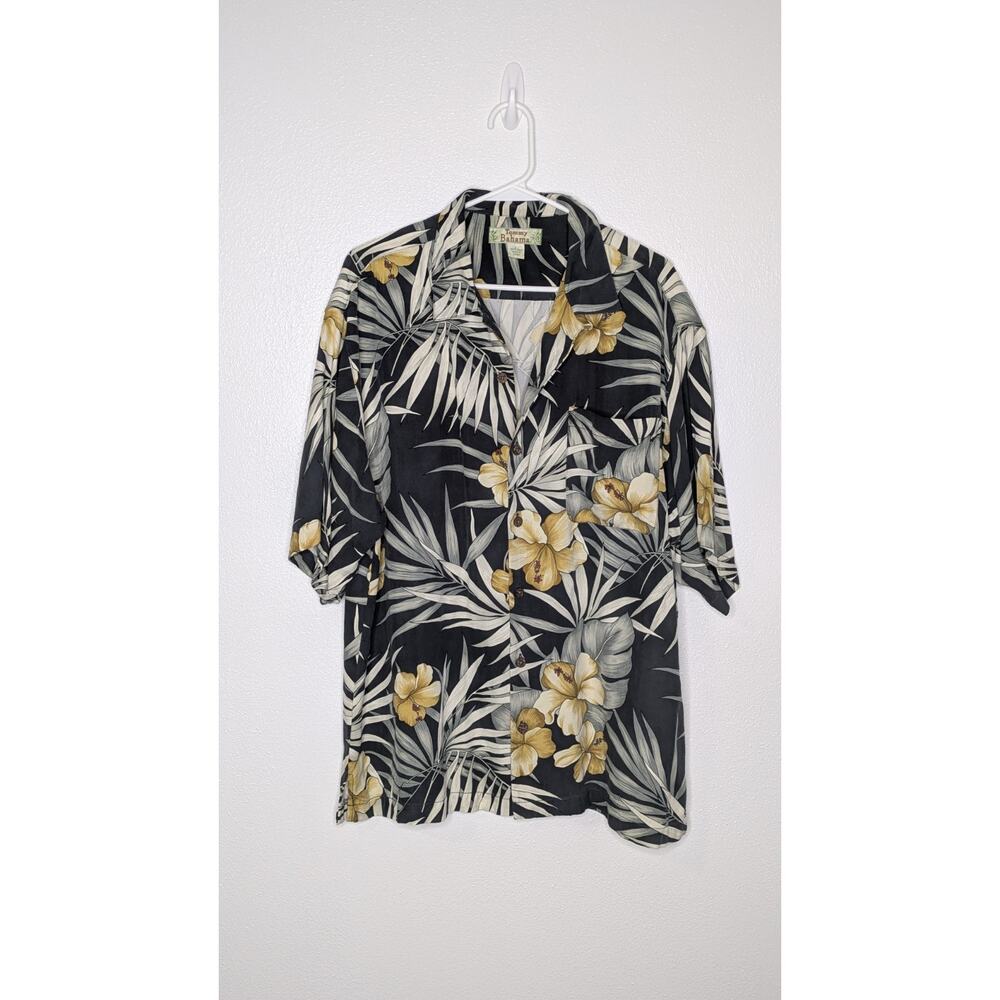 Tommy Bahama Shirt Mens XL Gold Hibiscus Silk Paradise Hawaiian Beach Aloha